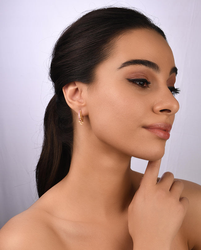 Pearl,Diamond and Pink sapphire hoops